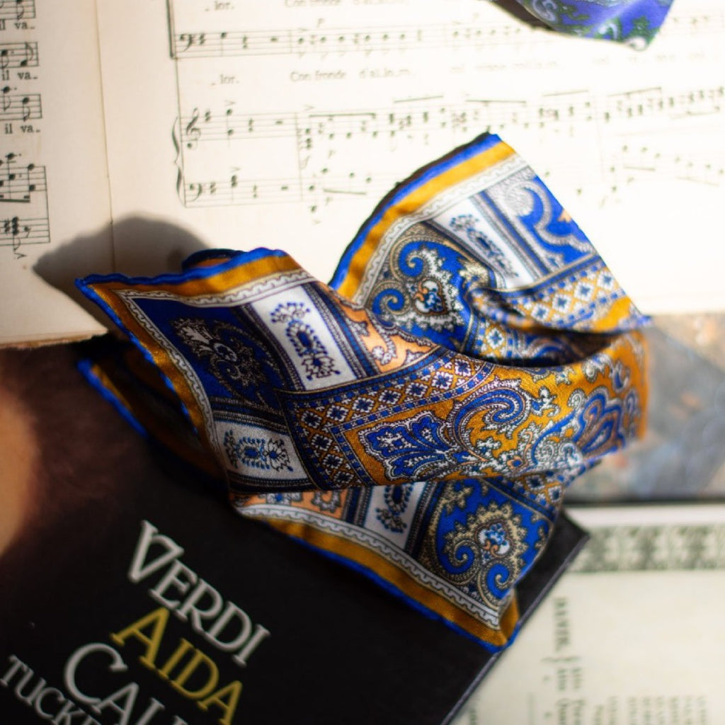 Otello Blue and Gold Pocket Square Serà Fine Silk