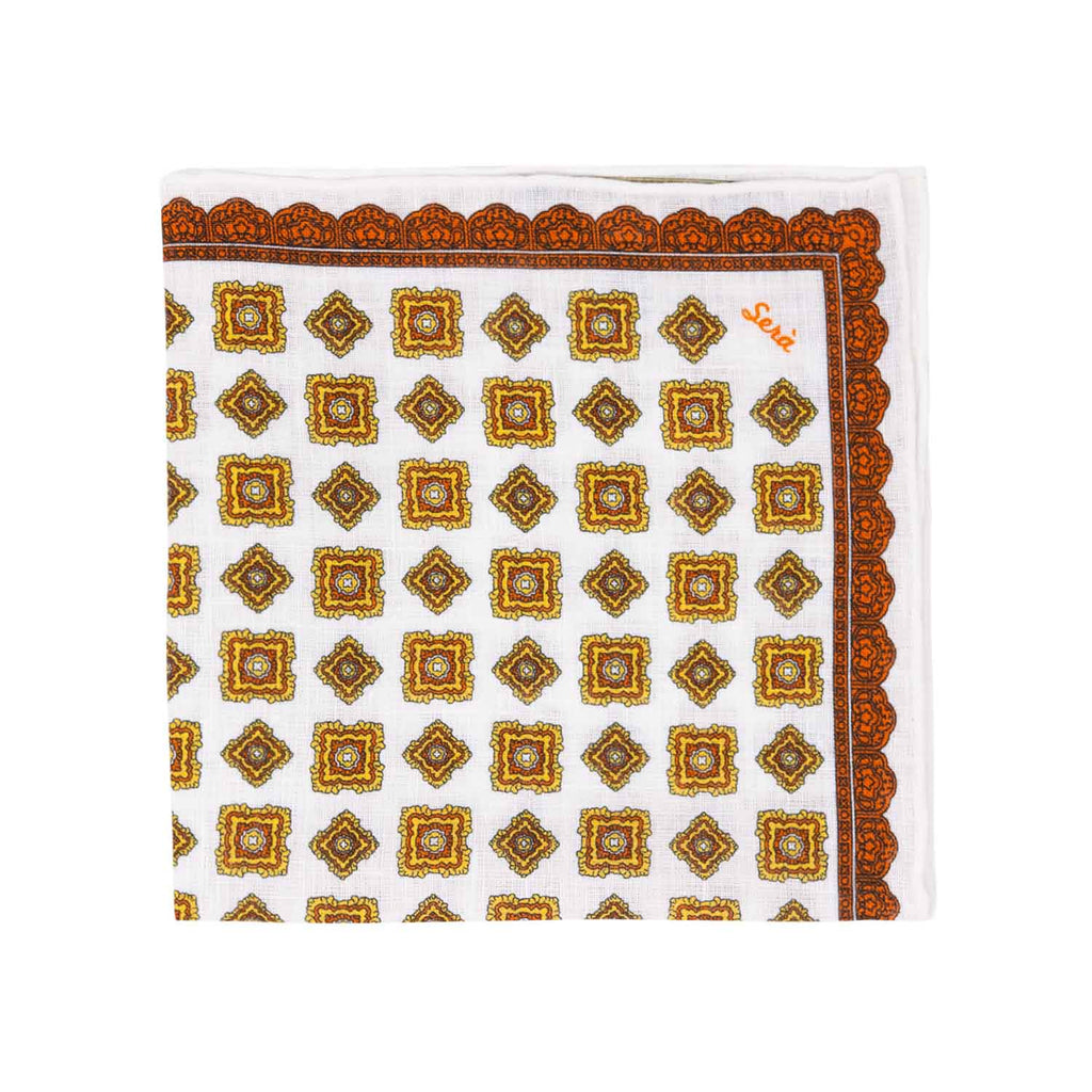 Orange Rombs Linen Pocket Square Serà Fine Silk