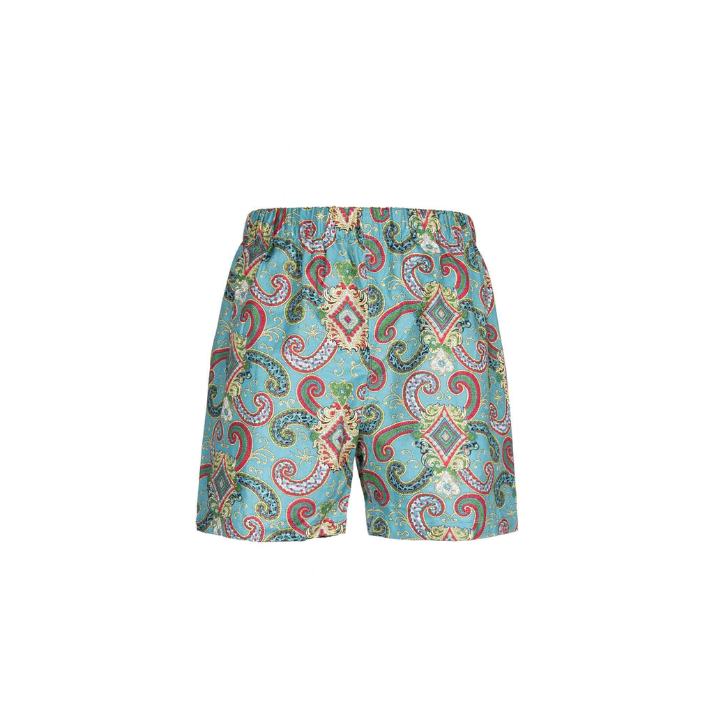 aqua and red medallion short cotton pajama bottom - serà fine silk