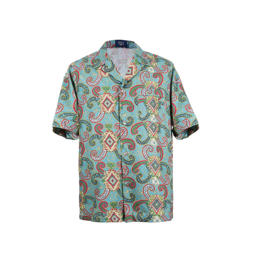 aqua and red medallion short cotton pajama