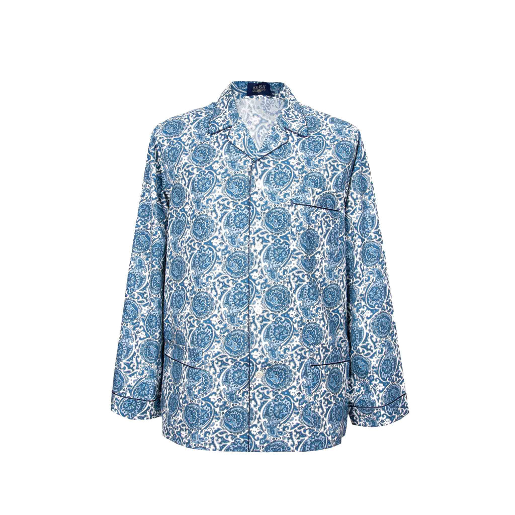 sera fine silk - blue and white pattern cotton pajama top