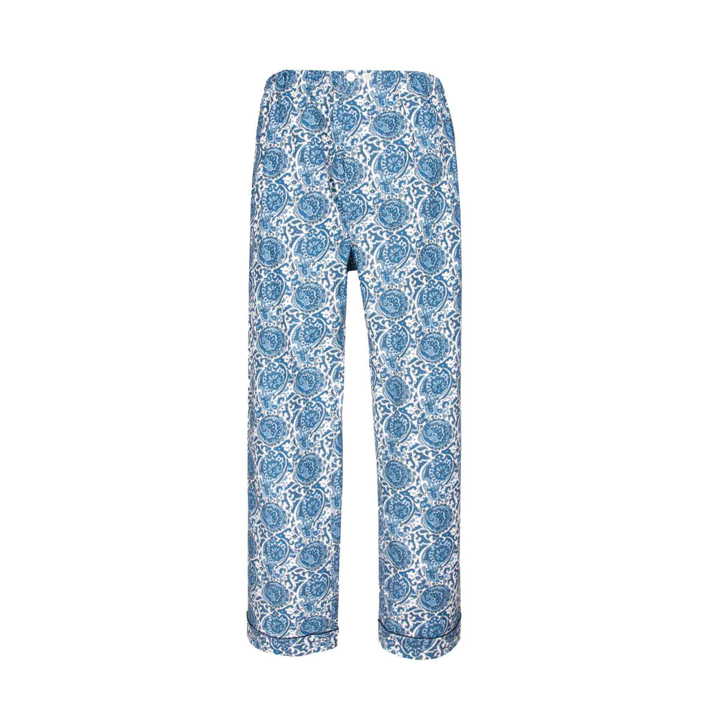 sera fine silk - blue and white pattern cotton pajama bottoms