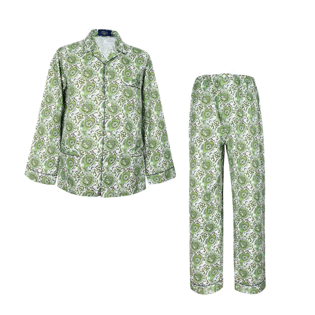 sera fine silk - green and white pattern cotton pajama