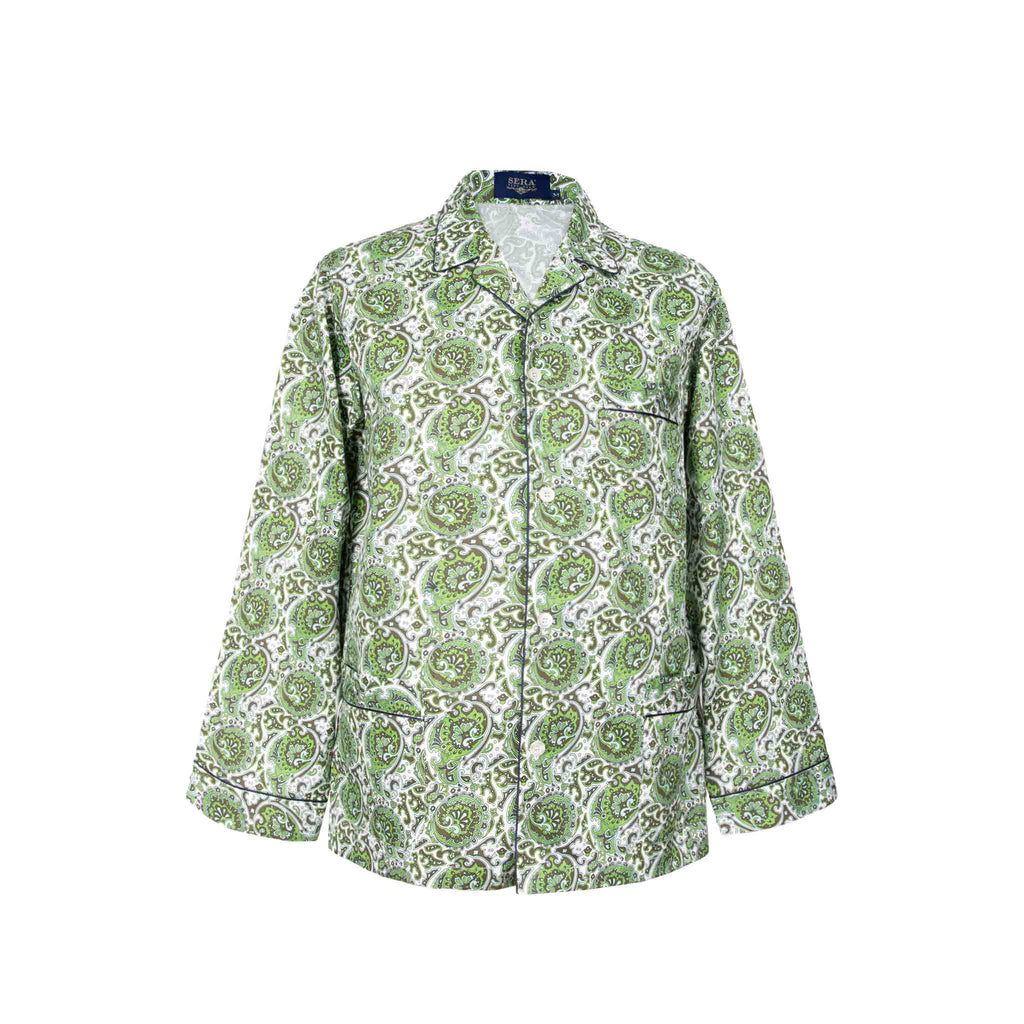 sera fine silk - green and white pattern cotton pajama top