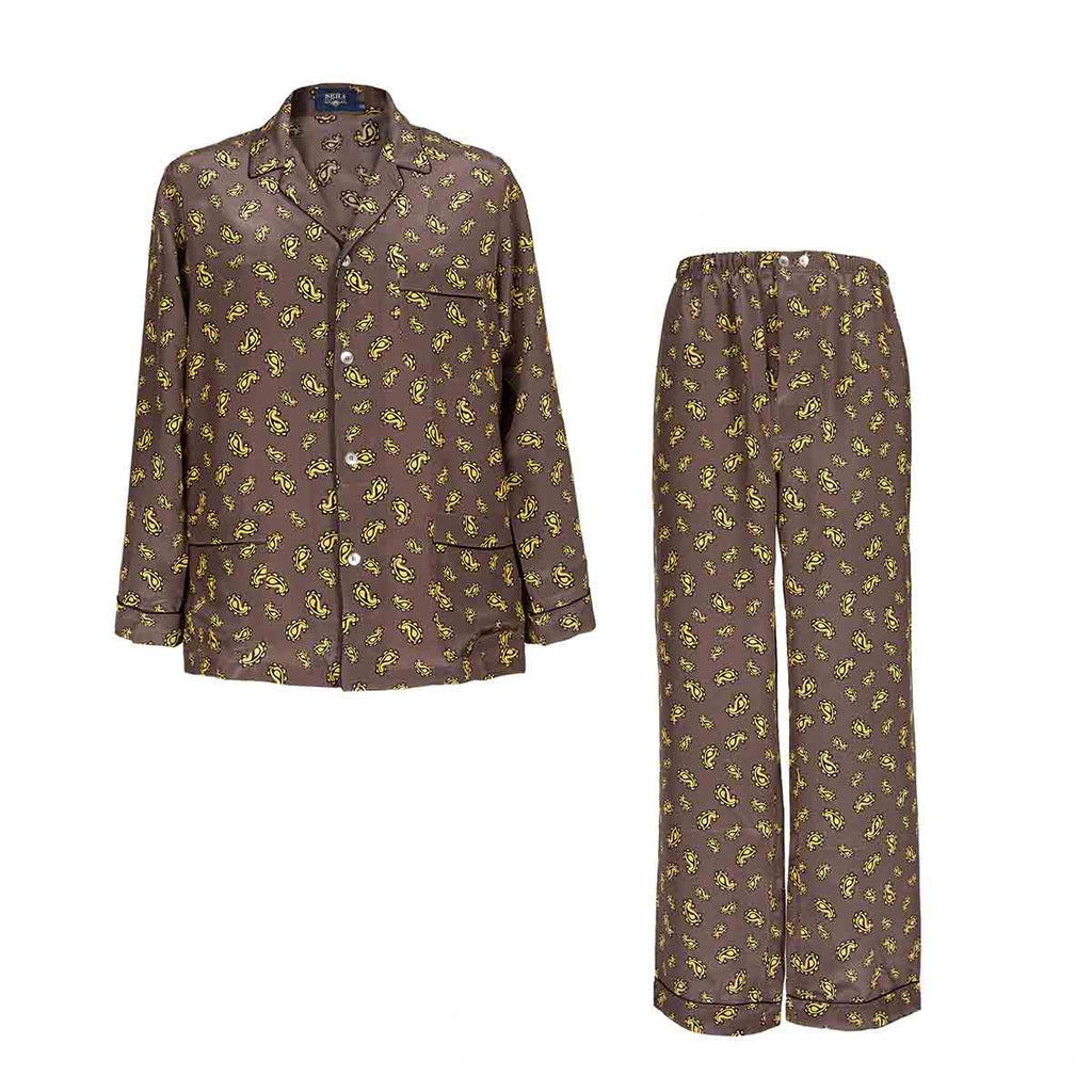 grey and yellow paisley silk pajama - serà fine silk