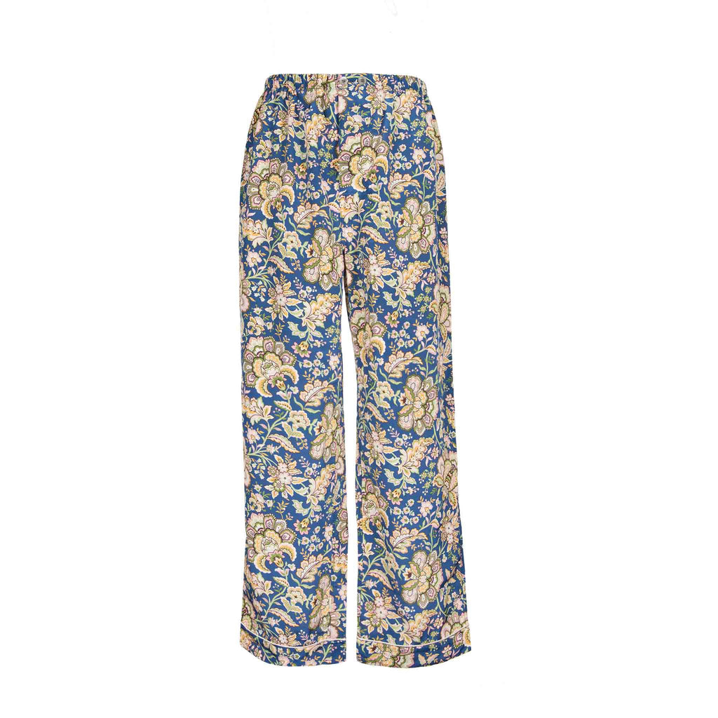 blue and yellow floral silk pajama bottom - serà fine silk