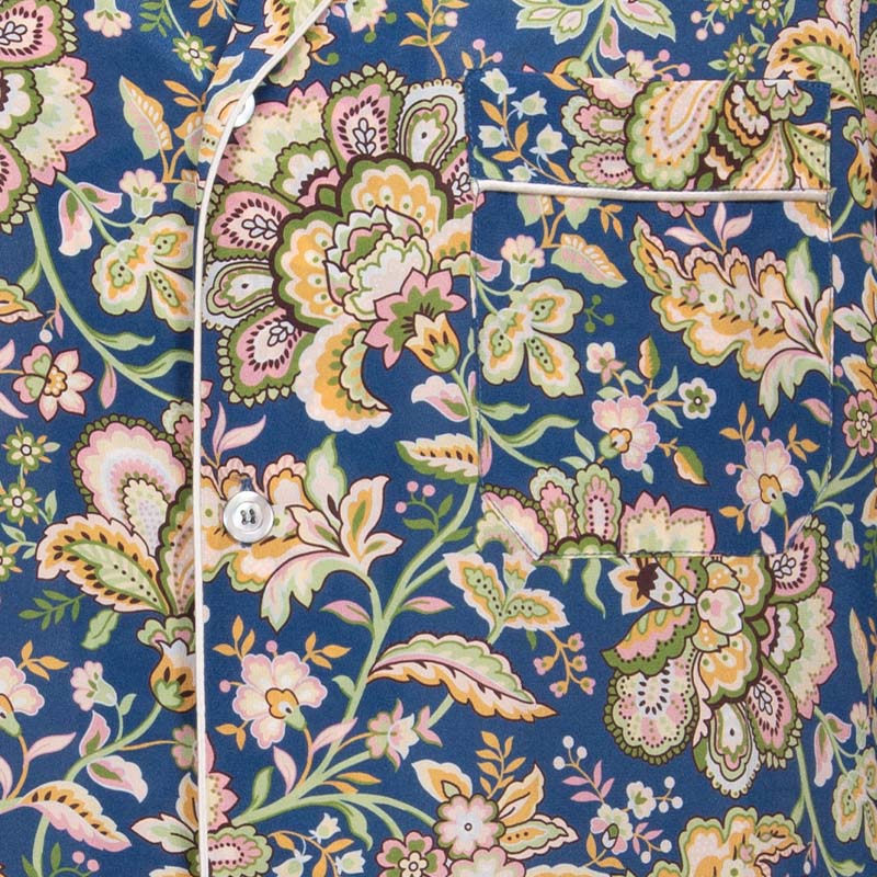 blue and yellow floral silk pajama - sera fine silk