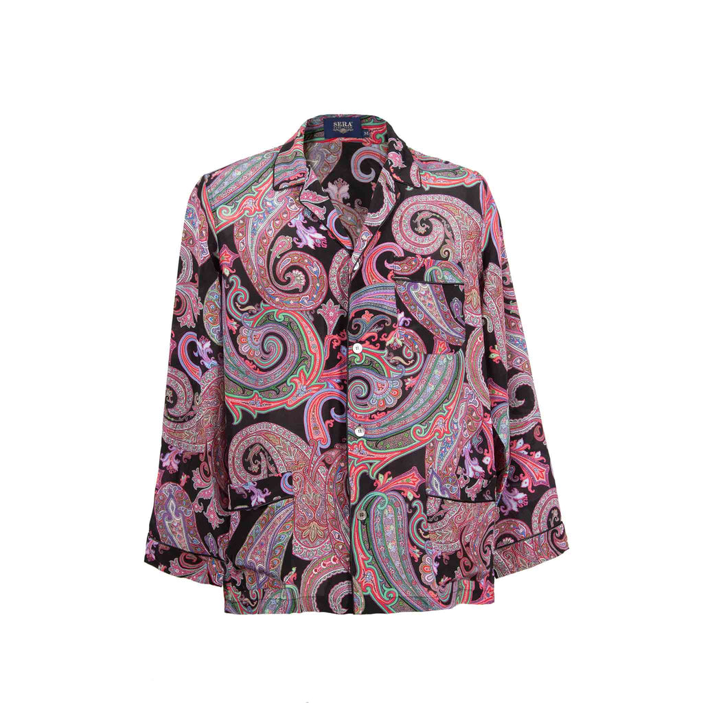 black and red paisley silk pajama top - serà fine silk