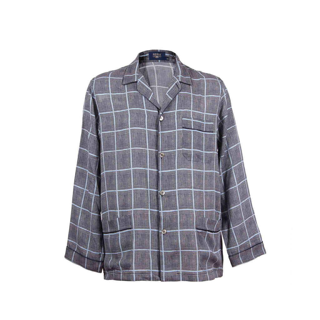 grey prince of wales silk pajama top - serà fine silk