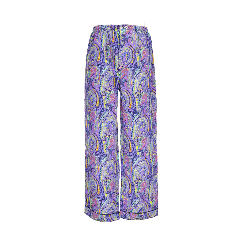 purple and blue paisley silk pajama bottom - serà fine silk