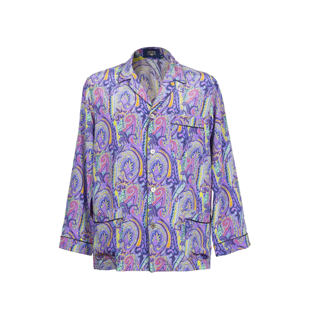 purple and blue paisley silk pajama top - serà fine silk