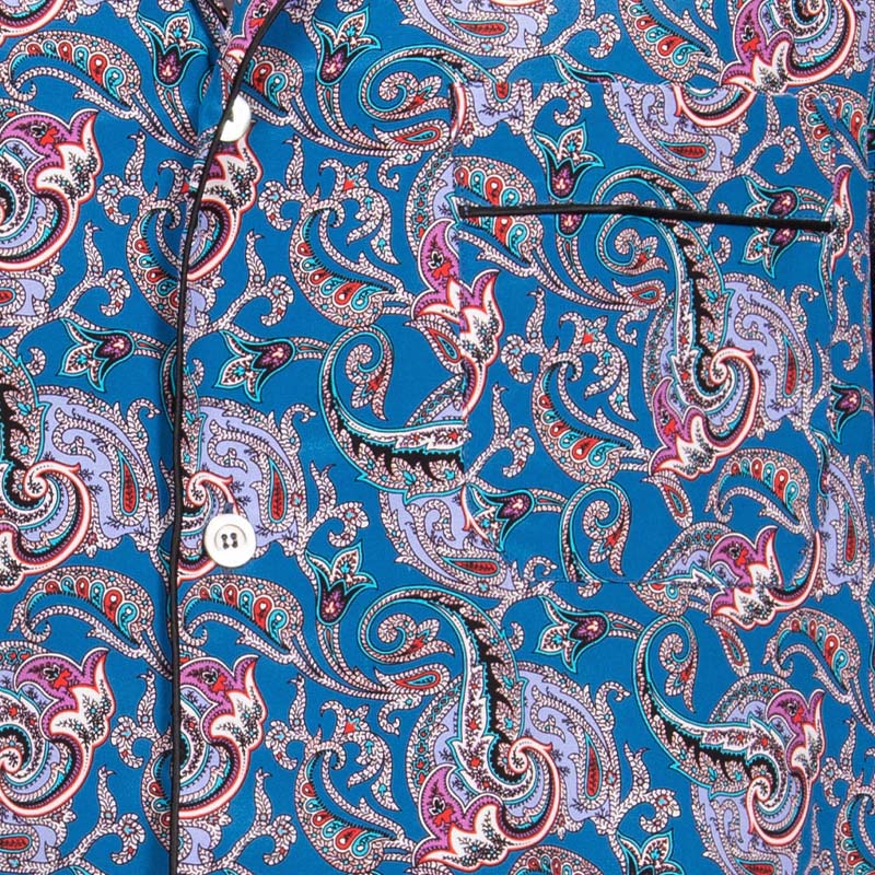 sera fine silk - sapphire blue white paisley silk pajama