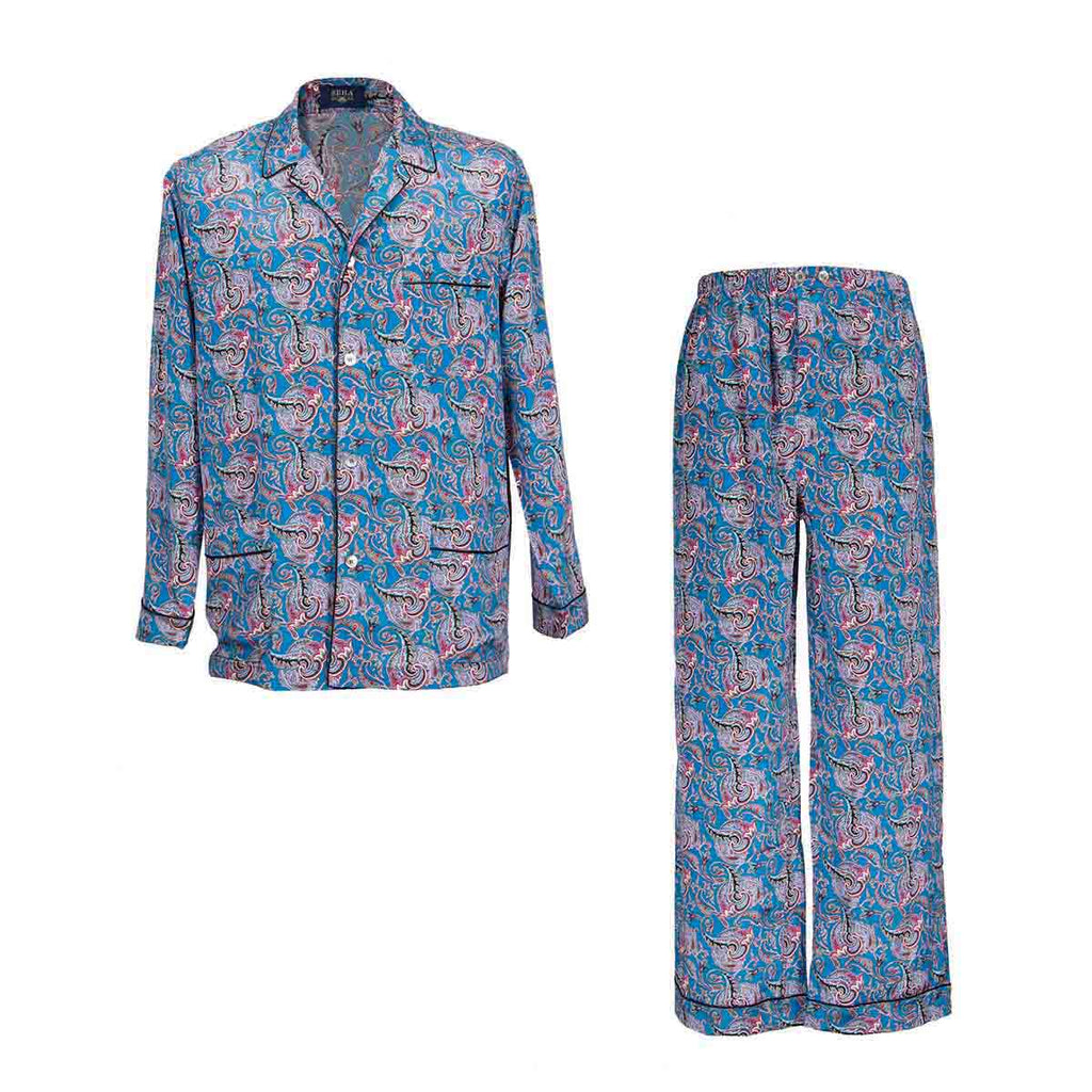 sera fine silk - sapphire blu white paisley silk pajama
