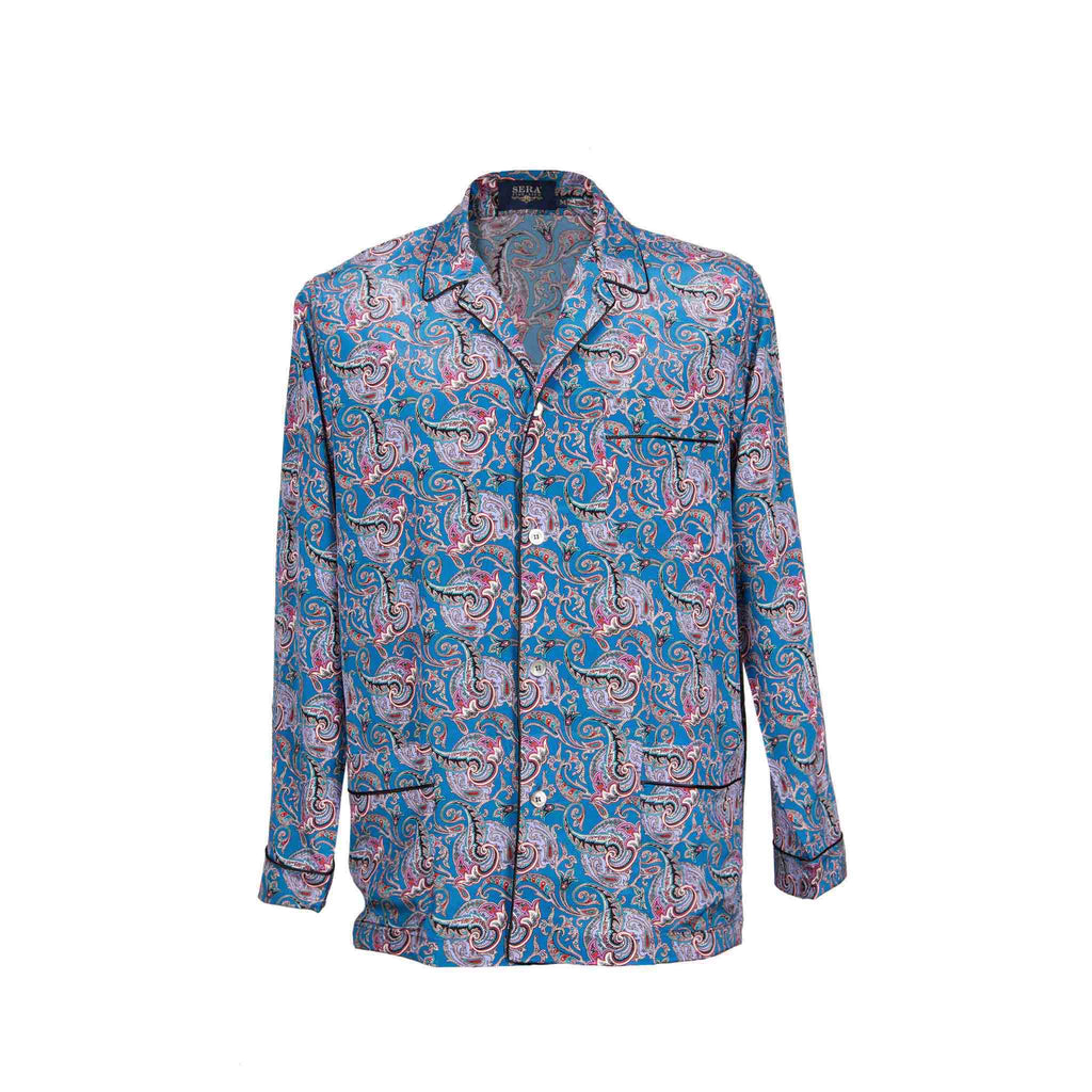 sera fine silk - sapphire blue white paisley silk pajama top