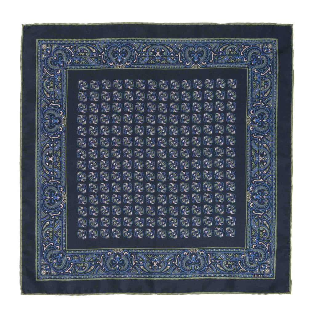 Licorce Navy Blue Montepulciano Silk Pocket Square Serà Fine Silk