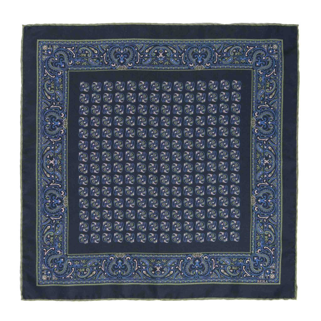 Licorce Navy Blue Montepulciano Silk Pocket Square Serà Fine Silk