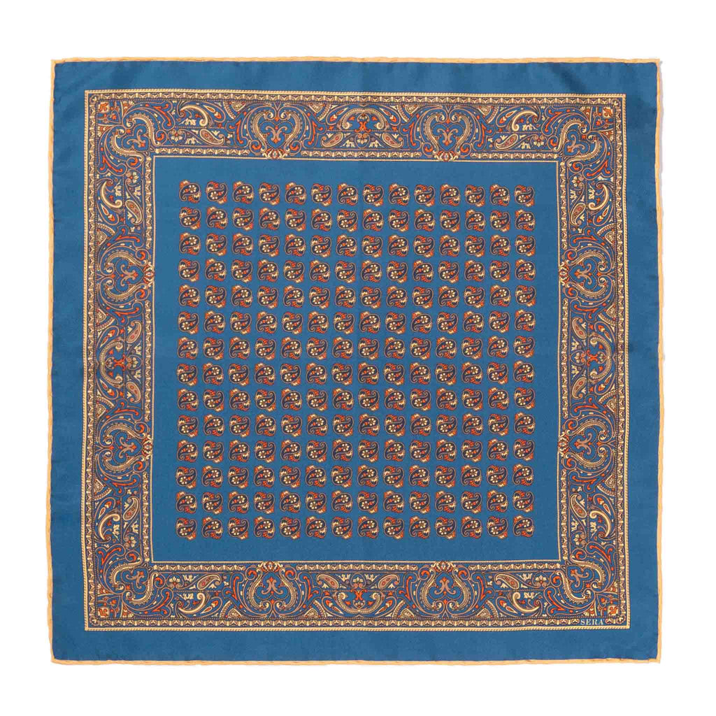 Nutmeg Light BLue Montepulciano Silk Pocket Square Serà Fine Silk