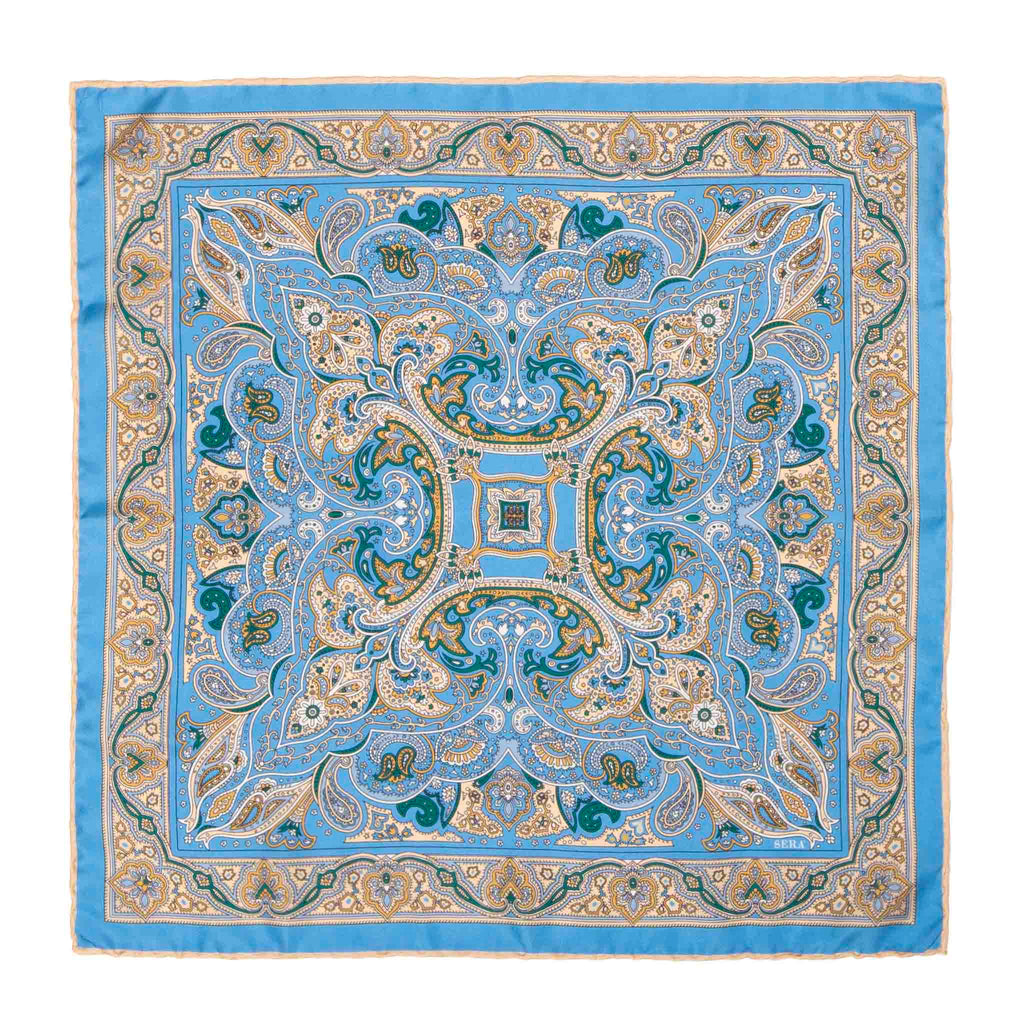  Corniglia Light Blue Silk Pocket Square Serà Fine Silk