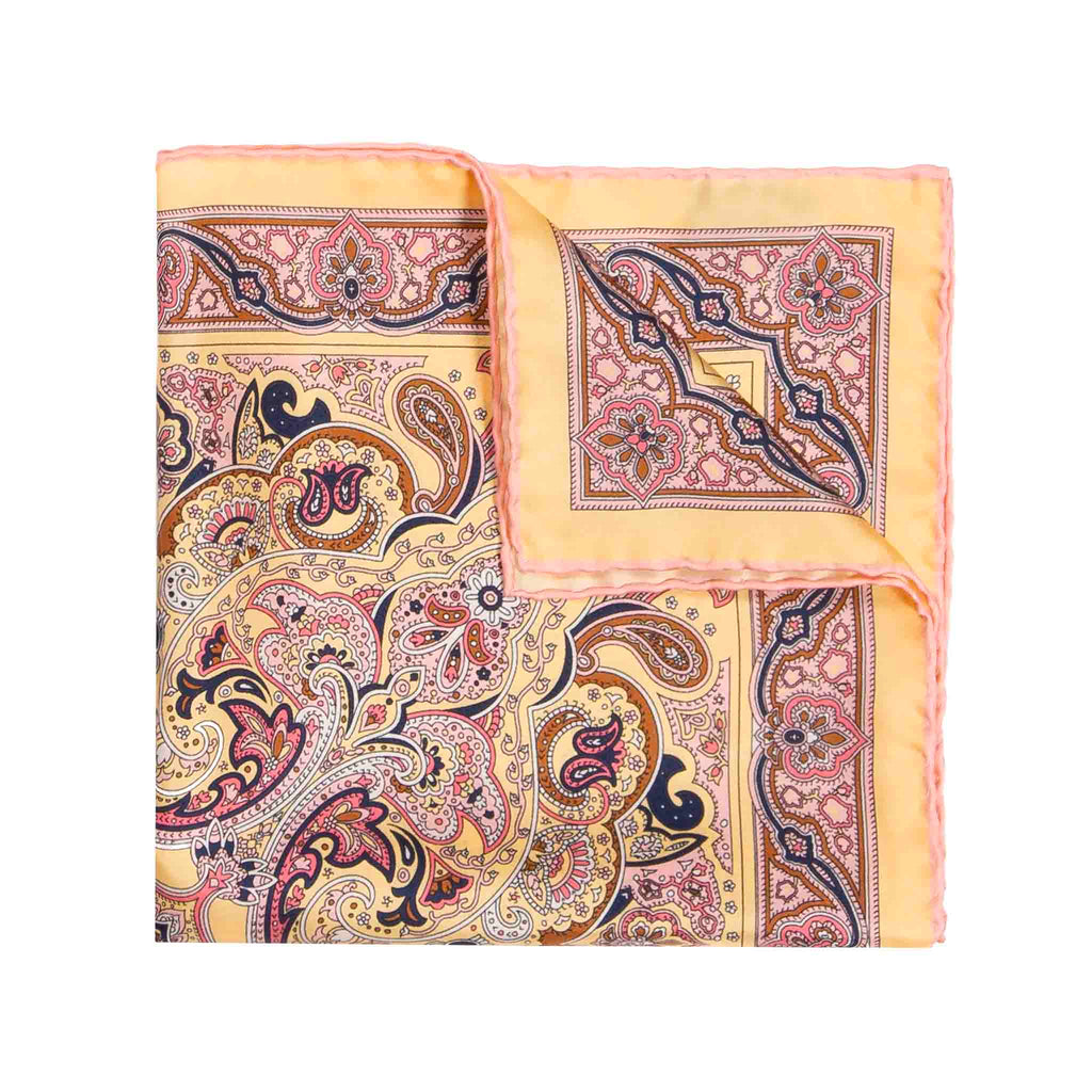 Riomaggiore Yellow and Pink Silk Pocket Square Serà Fine Silk