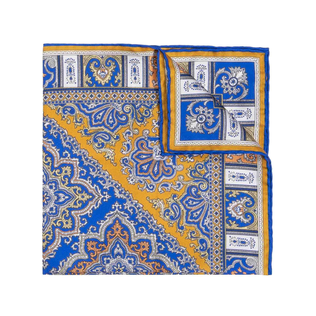 Otello Blue and Gold Pocket Square Serà Fine Silk