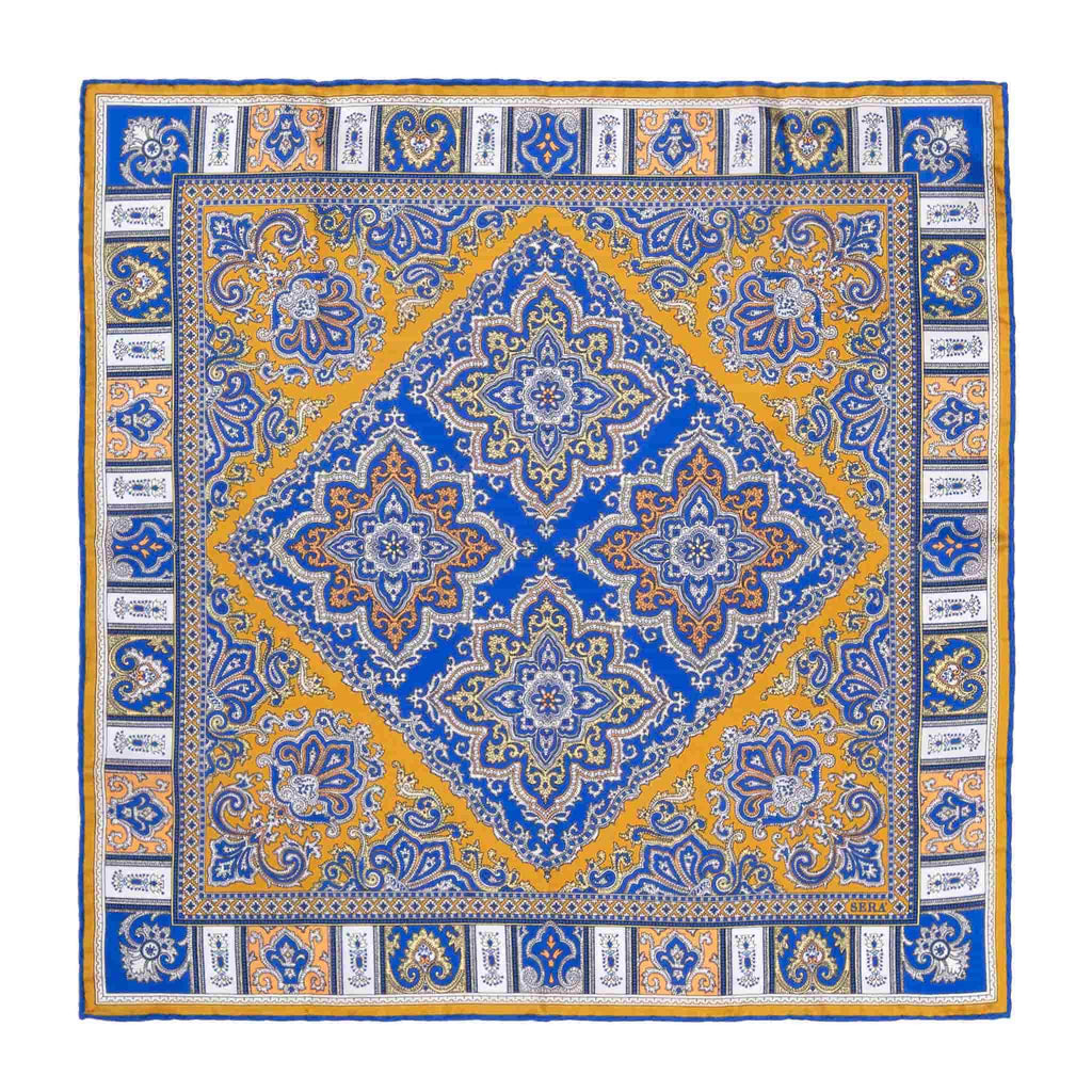 Otello Blue and Gold Pocket Square Serà Fine Silk