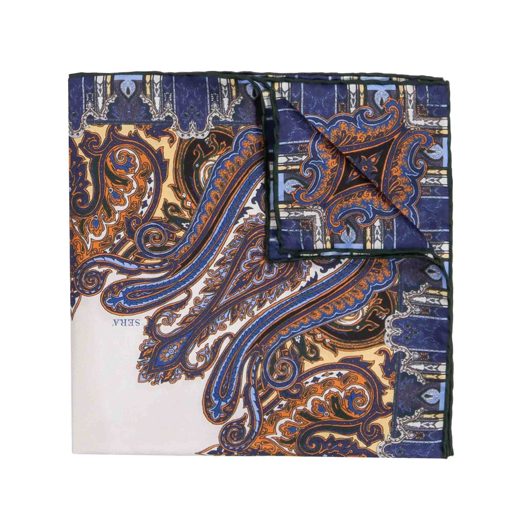 Cortina Blue and Gold Pocket Square Serà Fine Silk