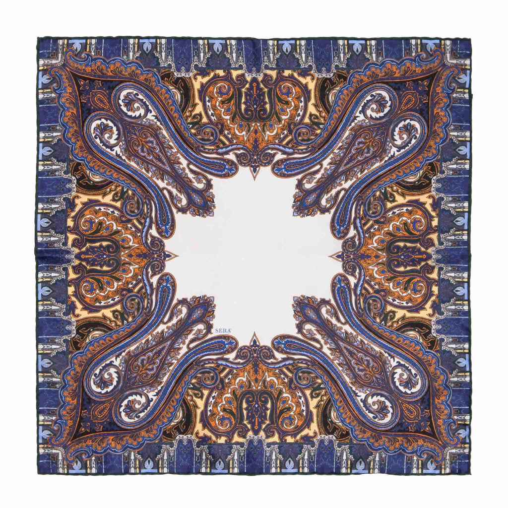 Cortina Blue and Gold Pocket Square Serà Fine Silk