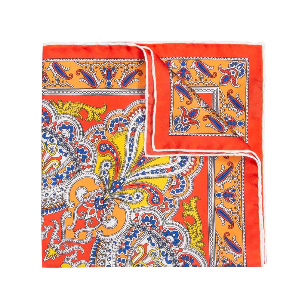 Murano Orange Silk Pocket Square Serà Fine Silk