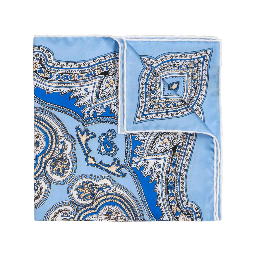 Capri Light Blue Silk Pocket Square Serà Fine Silk
