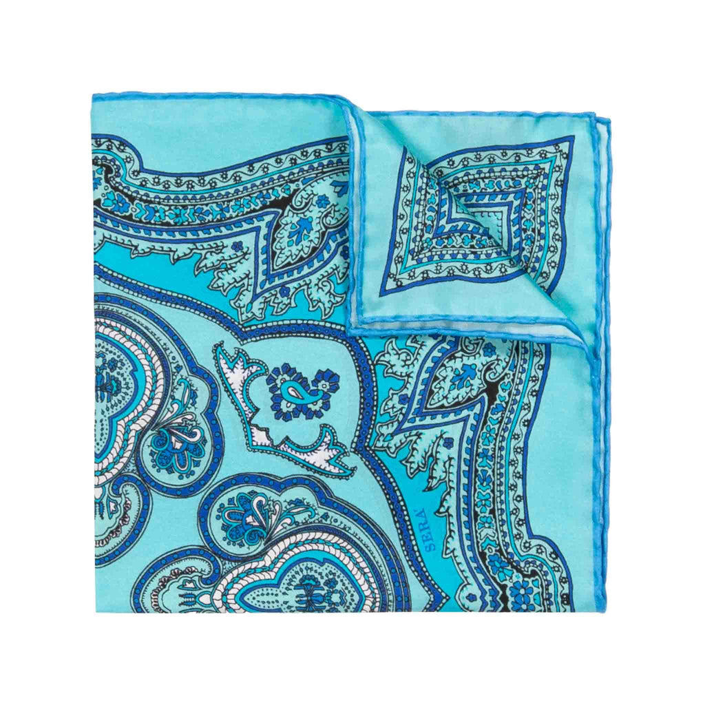 Panarea Turquoise Silk Pocket Square Serà Fine Silk