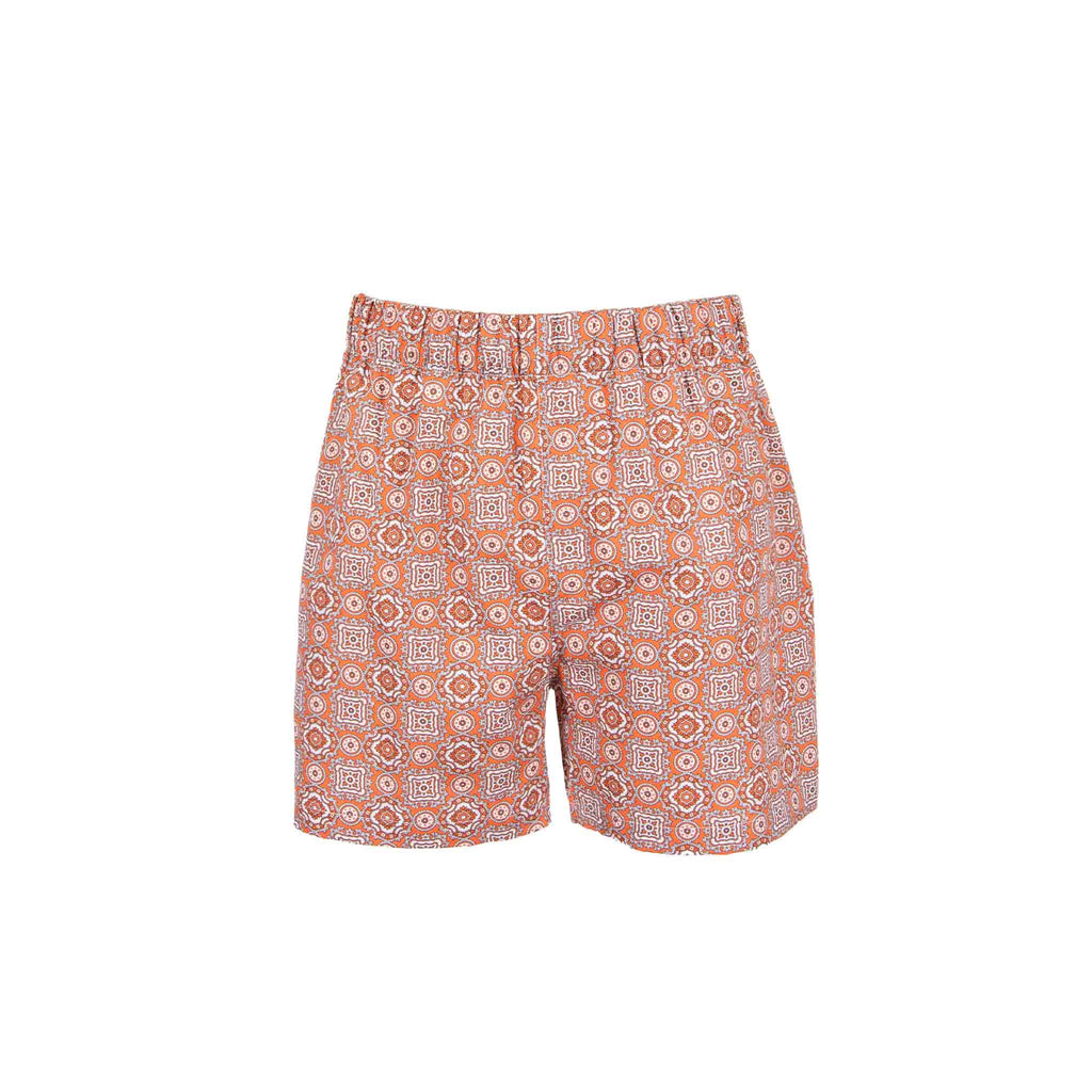 orange medallion short cotton pajama bottom - serà fine silk