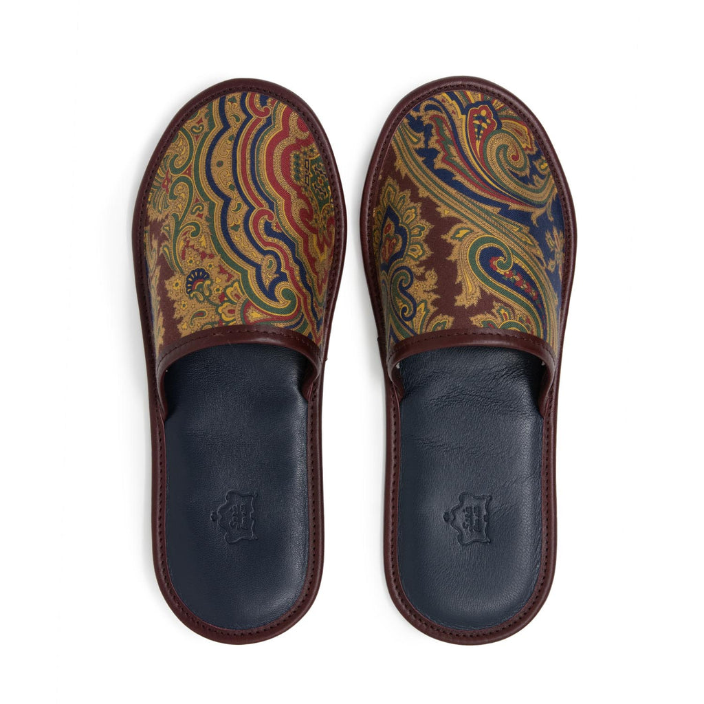 sera fine silk - burgundy paisley silk leather slippers