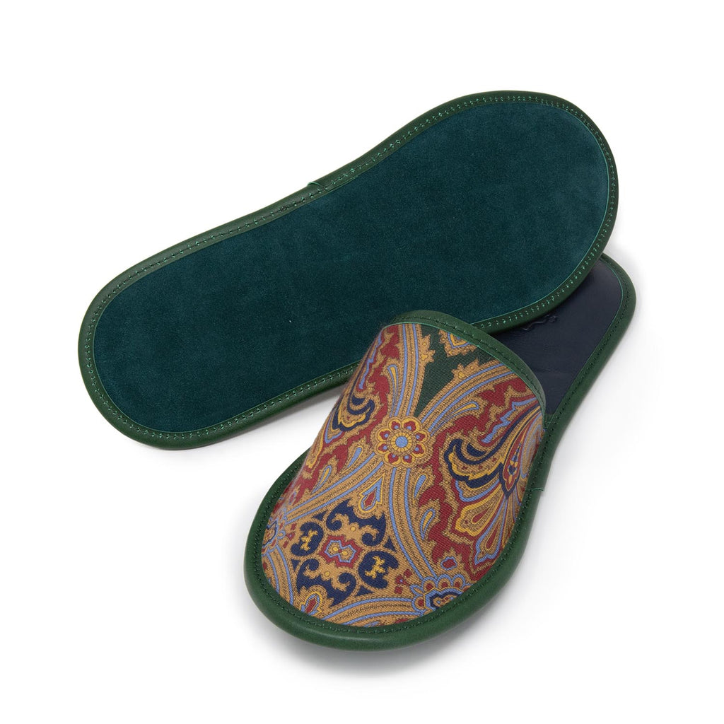 Serà fine silk - Green Paisley Silk & Leather Slippers