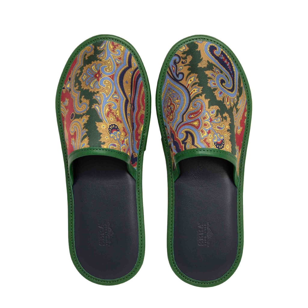 Serà fine silk - Green Paisley Silk & Leather Slippers