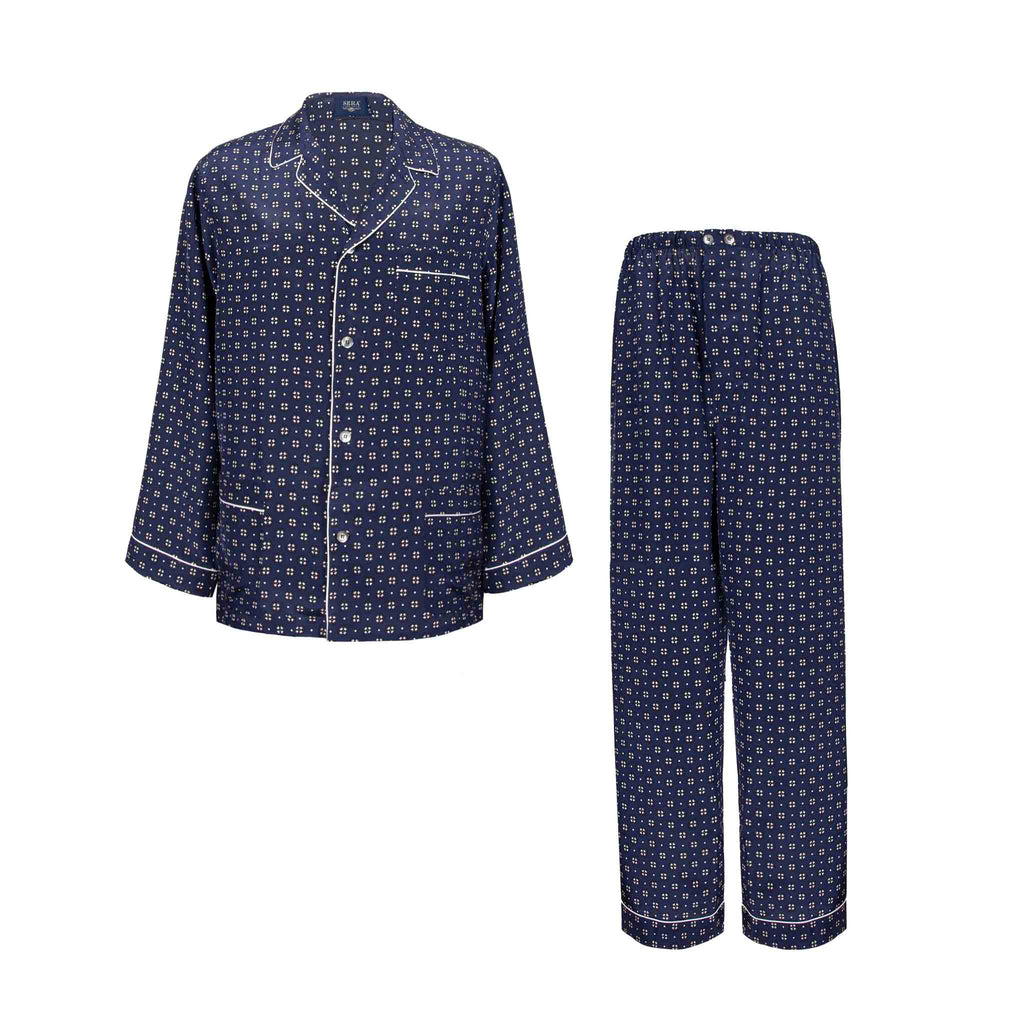 blue and white geometric pattern silk pajama - serà fine silk