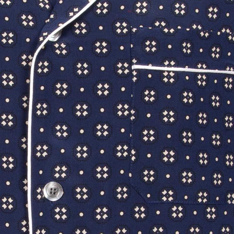 blue and white geometric pattern silk pajama - serà fine silk
