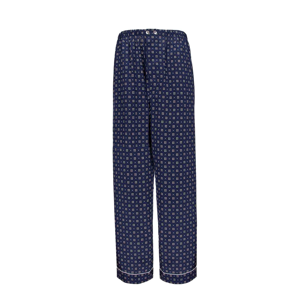 sera fine silk - blue and white geometric pattern silk pajama bottom
