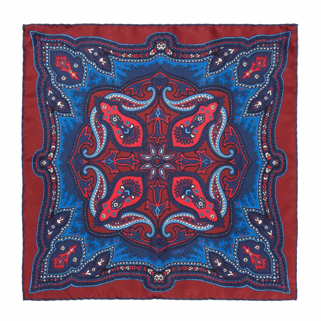 Blue and Red Blackberry Ripasso Silk Pocket Square Serà Fine Silk