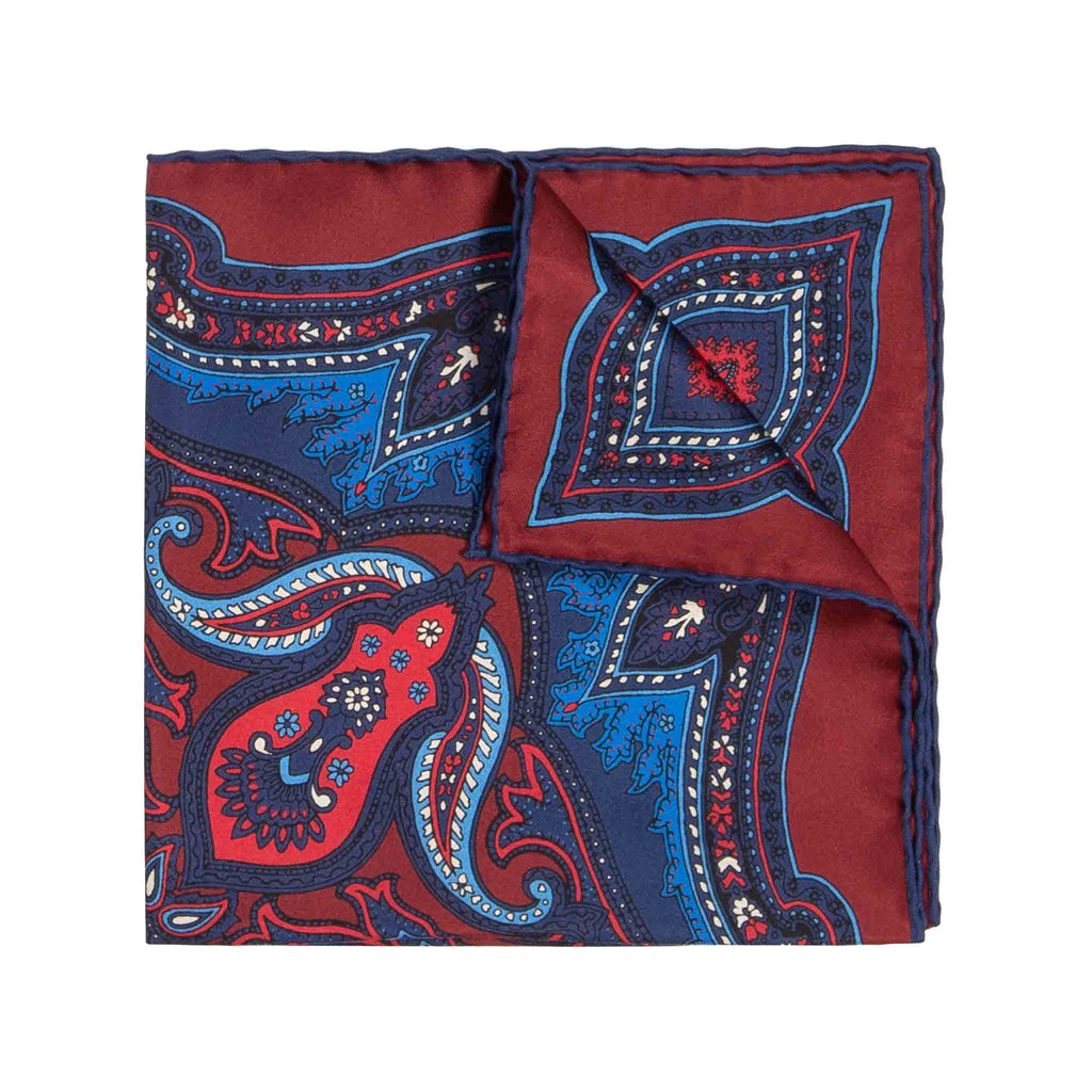 Blue and Red Blackberry Ripasso Silk Pocket Square Serà Fine Silk