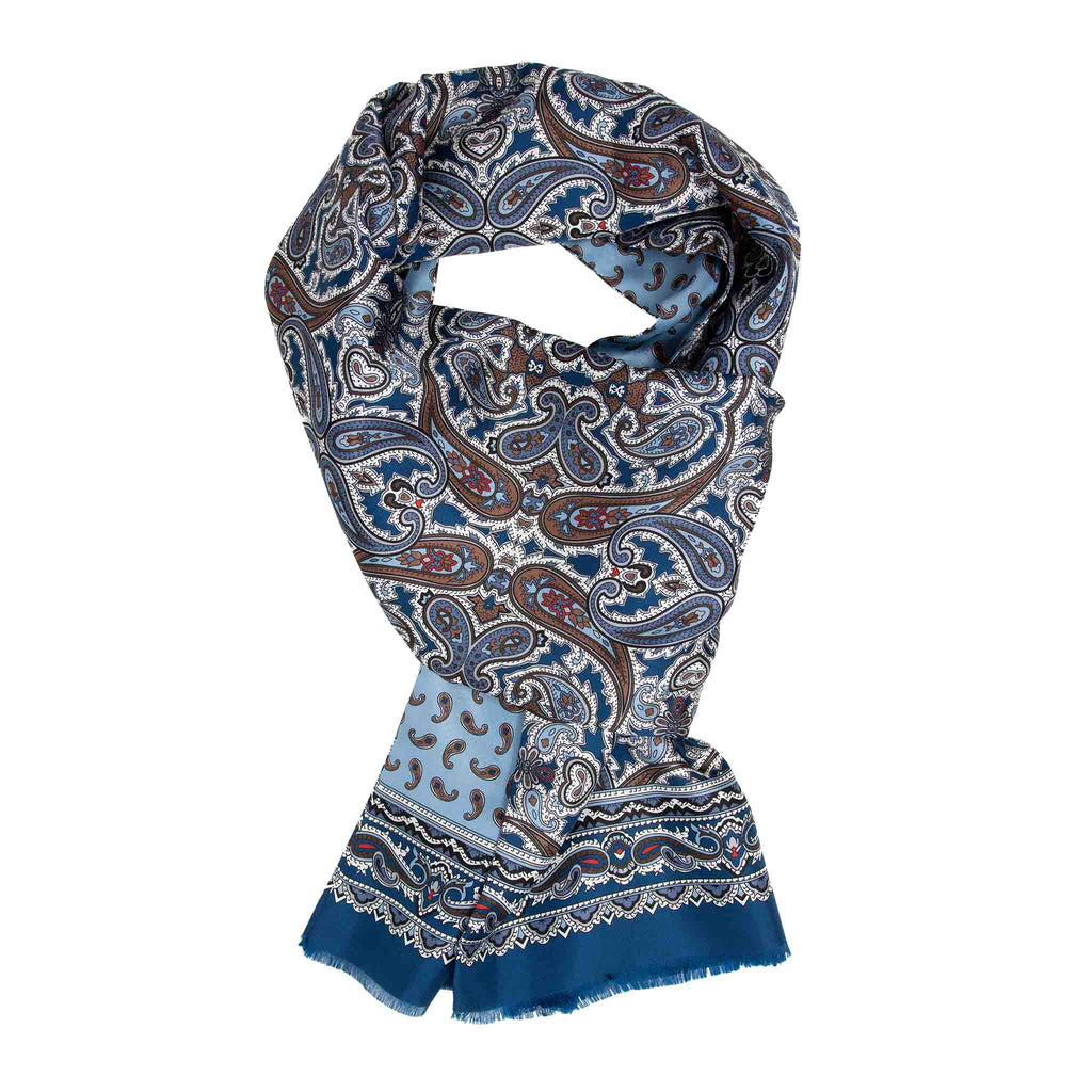sera fine silk - light blue brown silk scarf