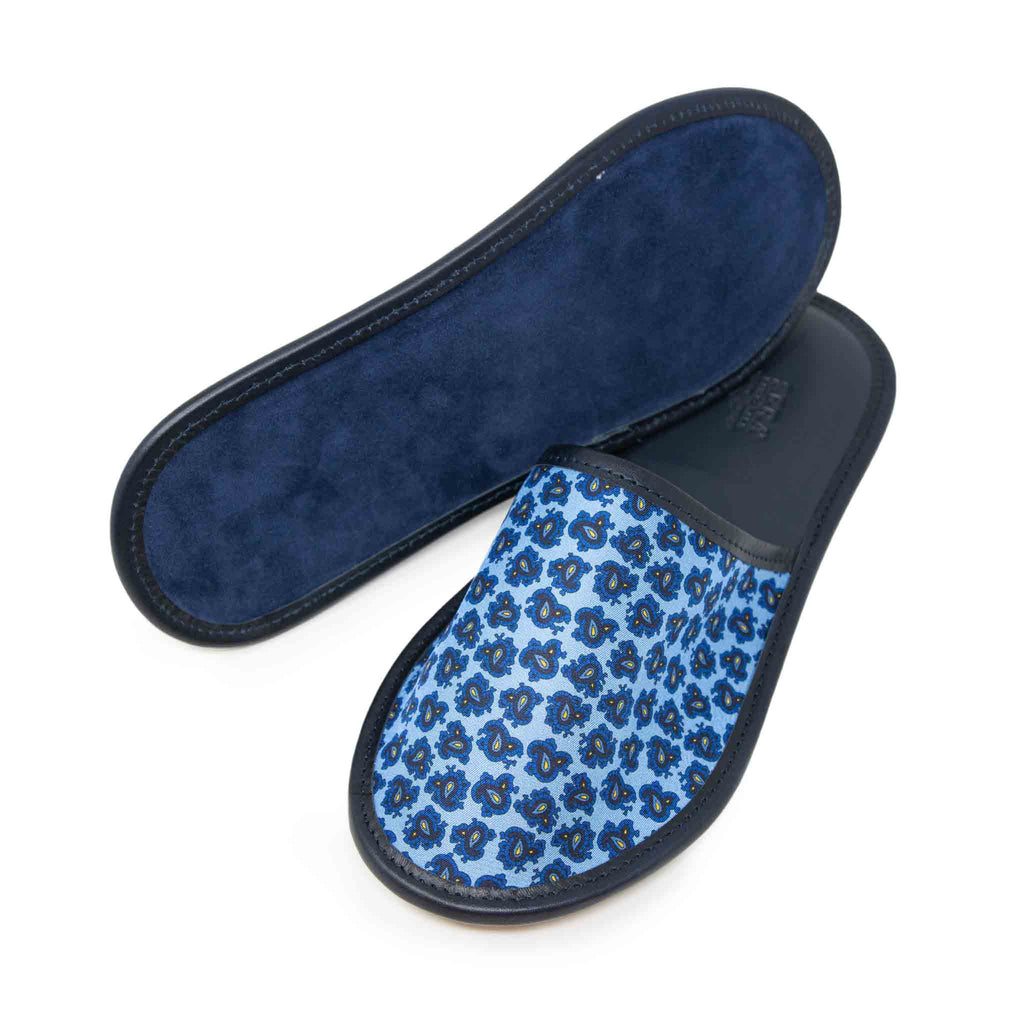 Light Blue Silk & Leather Slippers Serà Fine Silk