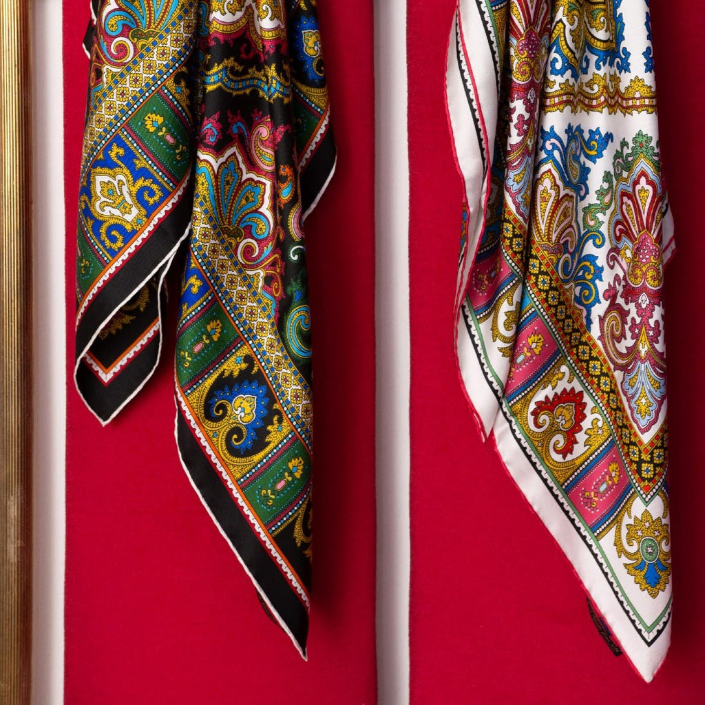 La Traviata White Multicolor Silk Square Scarf Serà Fine Silk