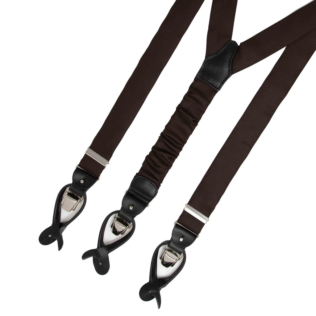 sera fine silk - brown silk suspenders black leather