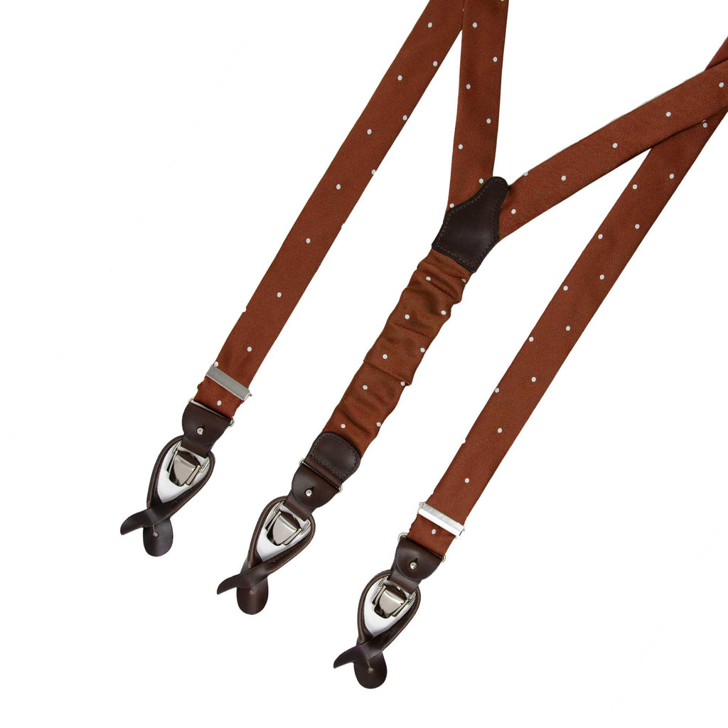 Mahogany with Polka Dots Jacquard Silk Suspenders Serà Fine Silk