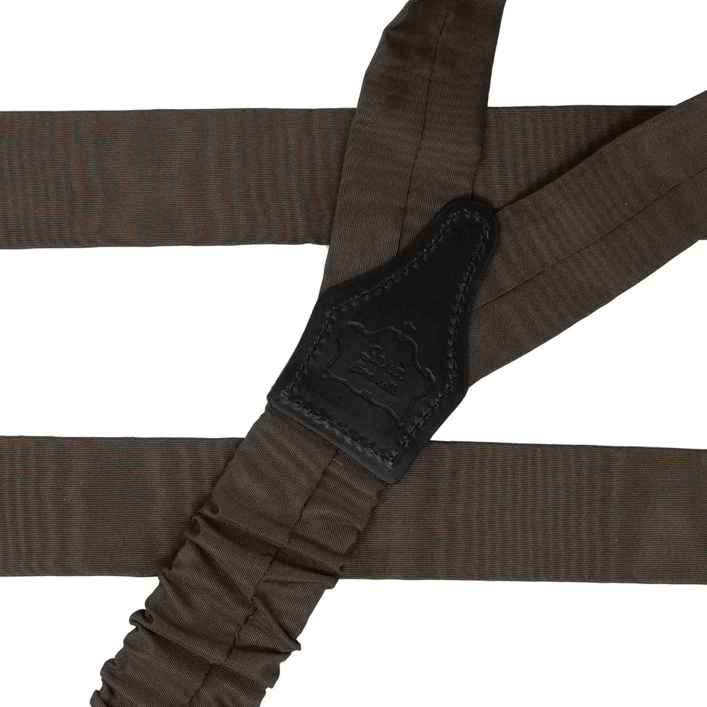 SERA FINE SILK - brown moire button only silk suspenders