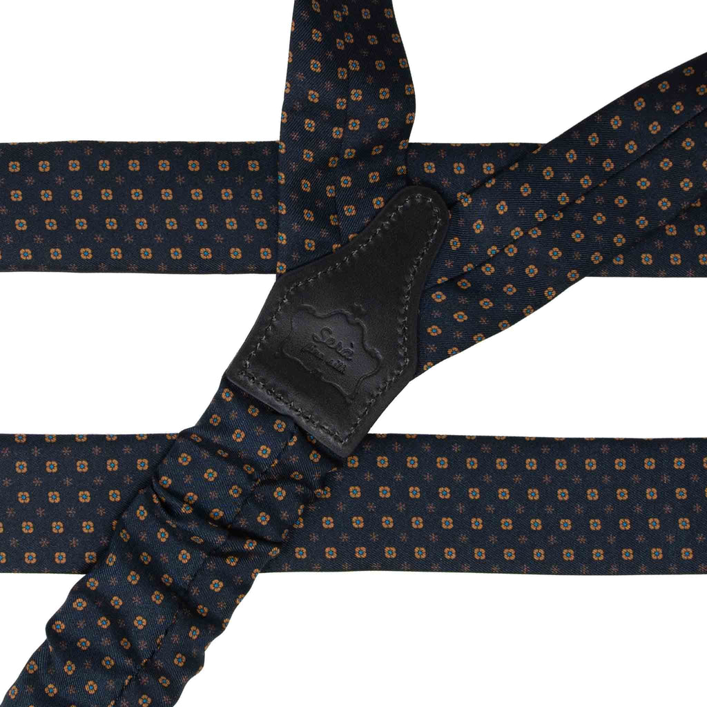 navy blue with small flowers silk suspenders - serà fine silk