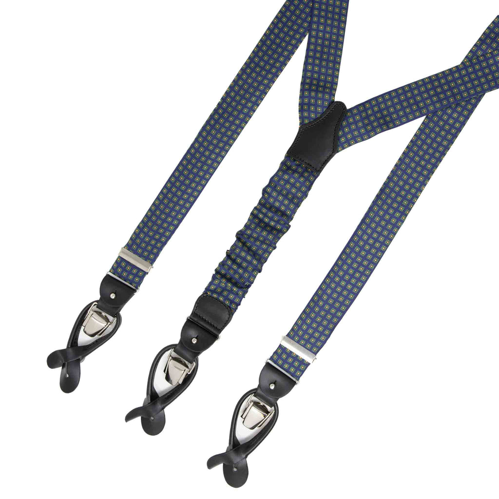 blue and green squares silk suspenders - serà fine silk