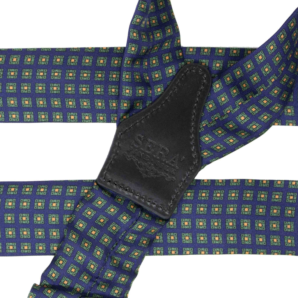 blue and green squares silk suspenders - serà fine silk