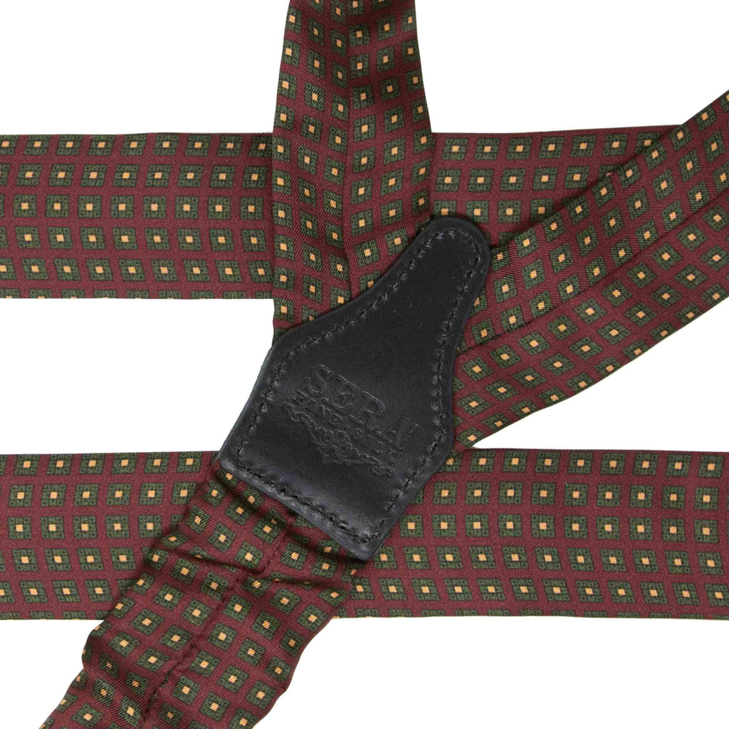 burgundy and green squares silk suspenders - serà fine silk