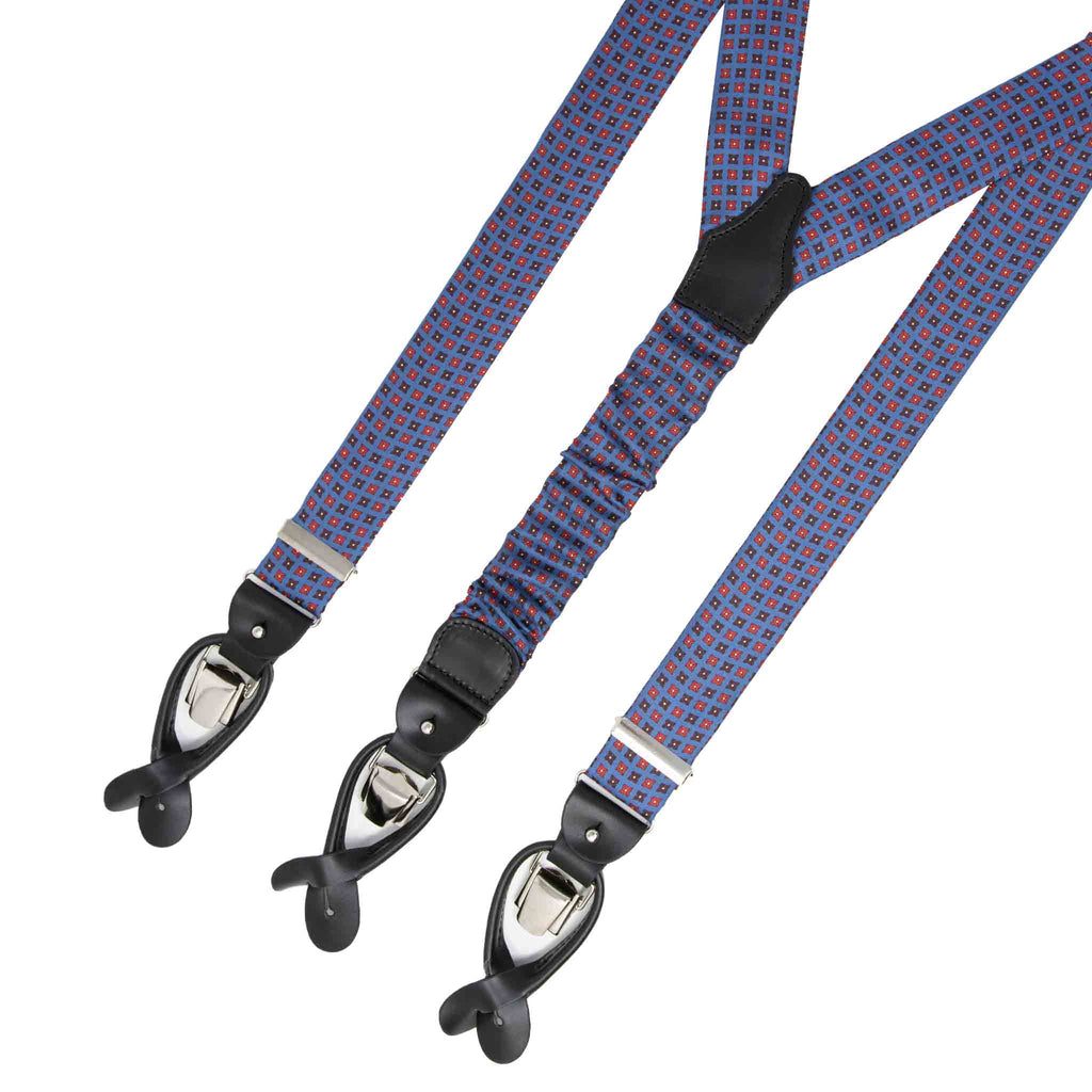 blue and red squares silk suspenders - serà fine silk